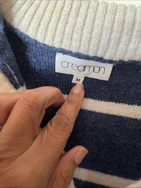 Striped Navy and Cream Collared Knit Sweater